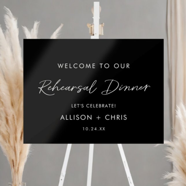 Black Wedding Rehearsal Dinner Welcome Acrylic Sign (Creator Uploaded)