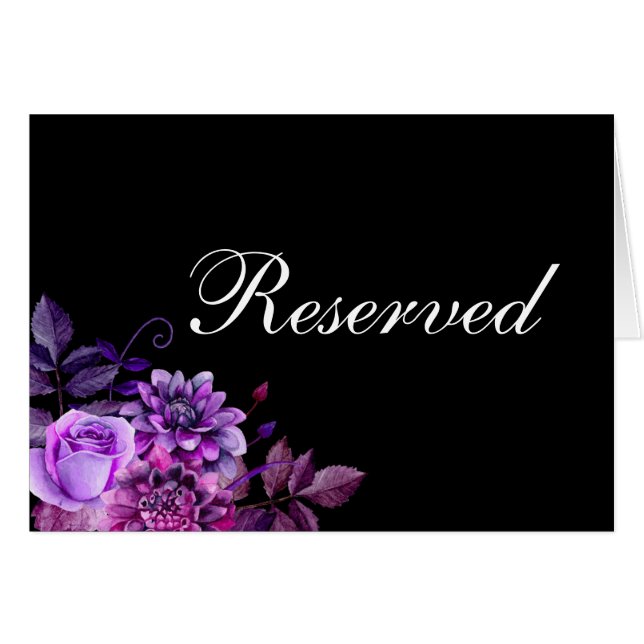 Black wedding reserved sign. Purple table card (Front Horizontal)