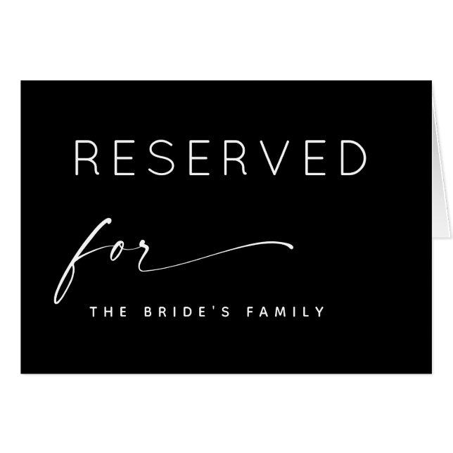 Black Wedding Reserved Sign | Seating Reservation Cards (Front Horizontal)