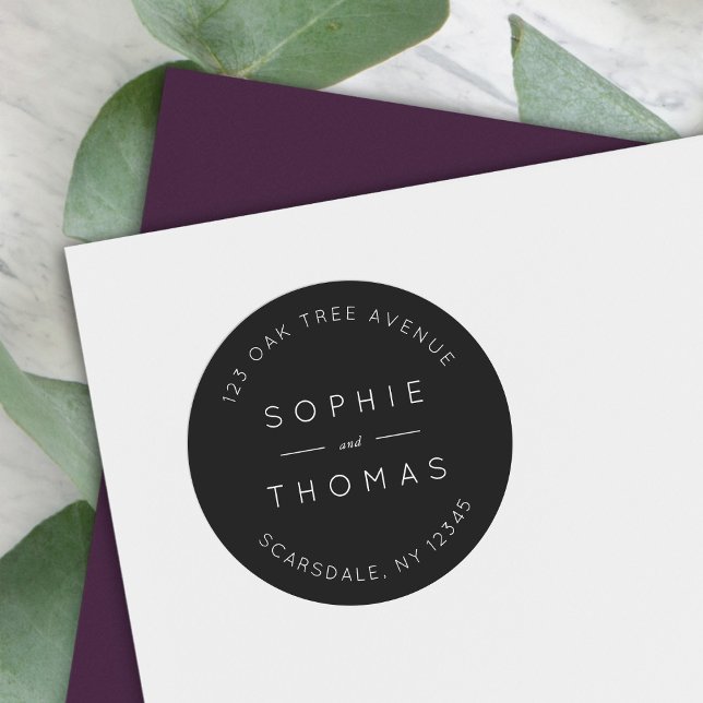 Black Wedding Return Address Modern Classic Round Sticker (Creator Uploaded)