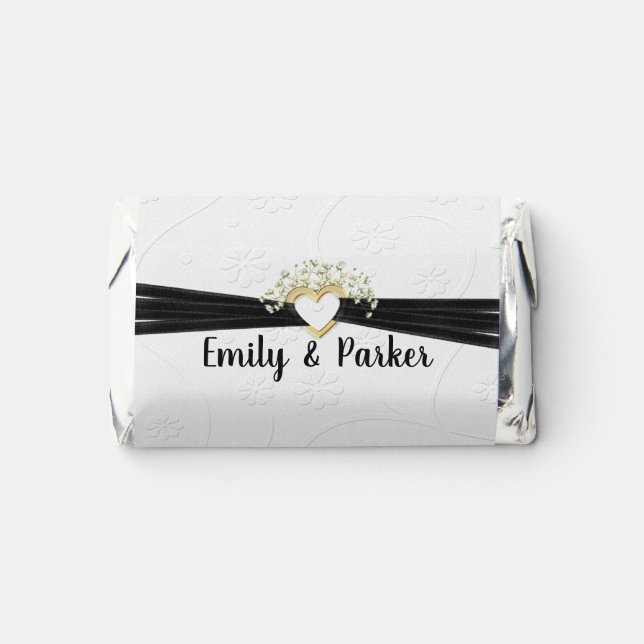 Black Wedding Ribbon with Gold Heart  Hershey's Miniatures (Front)