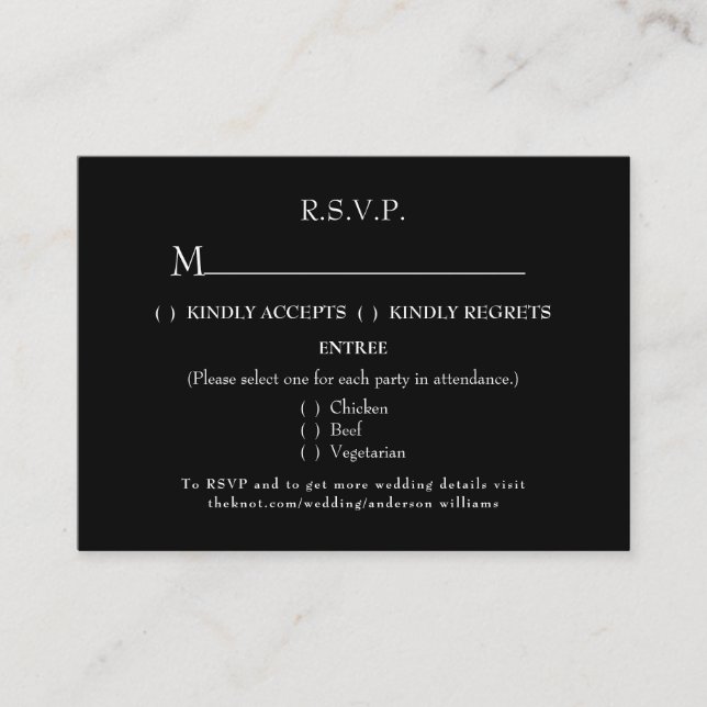 Black Wedding RSVP Enclosure Card (Front)