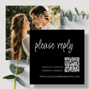 Black Wedding RSVP QR Code Enclosure Card