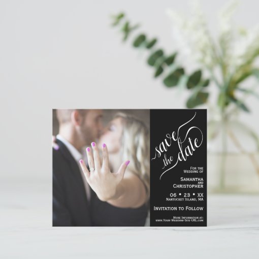 Black Wedding Save The Date Calligraphy And Photo Announcement Postcard Zazzle 8031