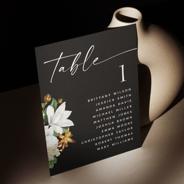 Black Wedding Seating Chart | Botanical Florals Invitation (Creator Uploaded)