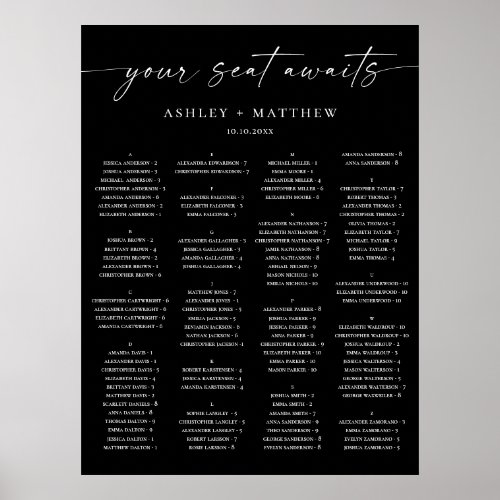 Black Wedding Seating Chart | Elegant Alphabetical
