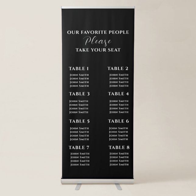 black Wedding Seating Chart Retractable Banner (Front)
