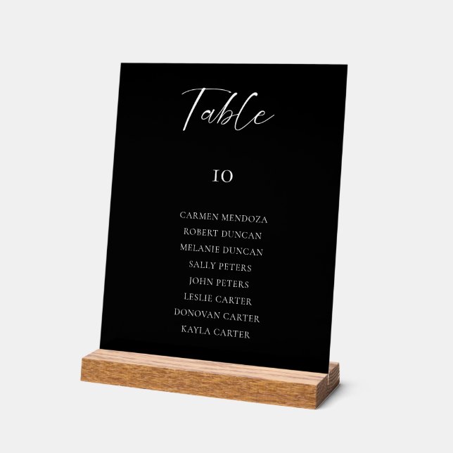 Black Wedding Seating Chart Table Card Elegant (Angle)