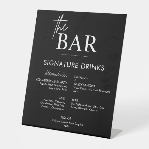 Black Wedding Signature Drinks Bar Menu Pedestal Sign