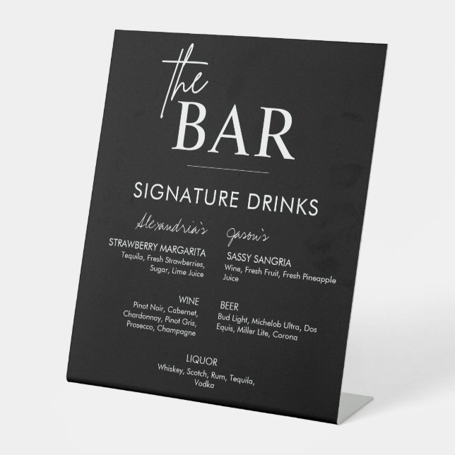 Black Wedding Signature Drinks Bar Menu Pedestal Sign (Front)
