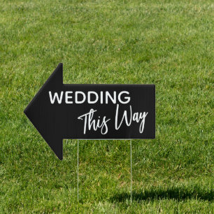 Black Wedding Simple Script This Way Arrow Sign