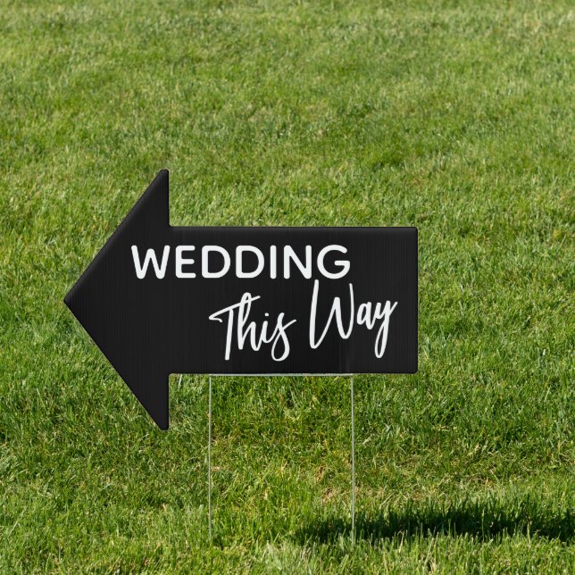 Black Wedding Simple Script This Way Arrow Sign (Insitu)