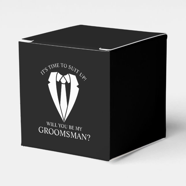 Black Wedding Suit and Tie Groomsman Proposal Favor Boxes (Front Side)