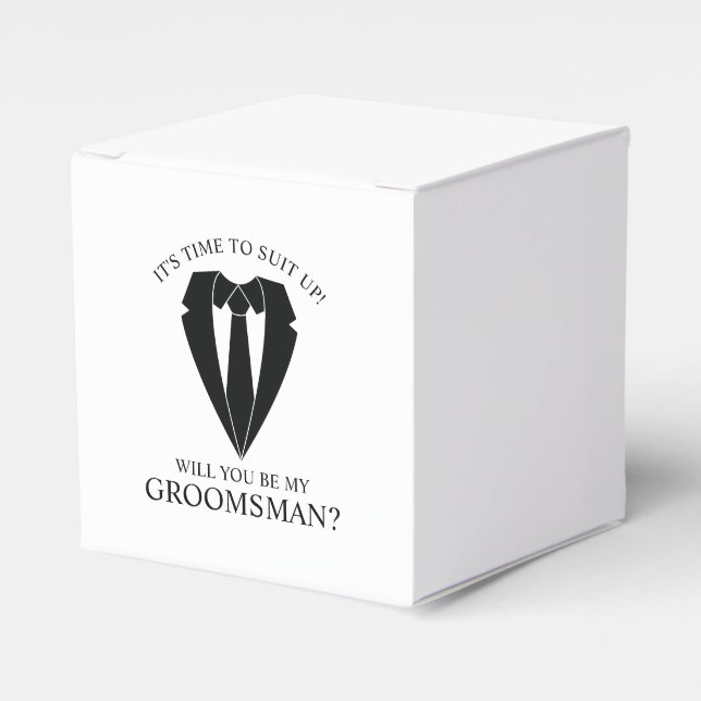 Black Wedding Suit and Tie Groomsman Proposal Favor Boxes (Front Side)