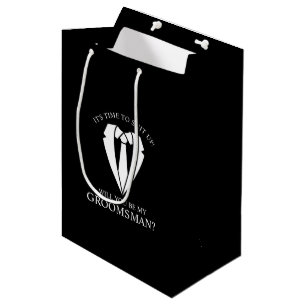 Black Wedding Suit and Tie Groomsman Proposal Medium Gift Bag