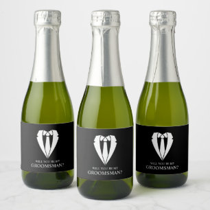 Black Wedding Suit and Tie Groomsman Proposal Sparkling Wine Label
