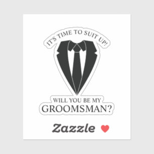 Black Wedding Suit and Tie Groomsman Proposal Sticker