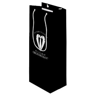 Black Wedding Suit and Tie Groomsman Proposal Wine Gift Bag
