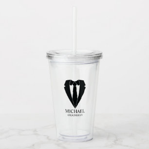 Black Wedding Suit and Tie Personalized Groomsmen Acrylic Tumbler