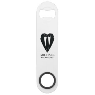 Black Wedding Suit and Tie Personalized Groomsmen Bar Key