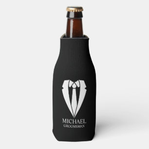 Black Wedding Suit and Tie Personalized Groomsmen Bottle Cooler