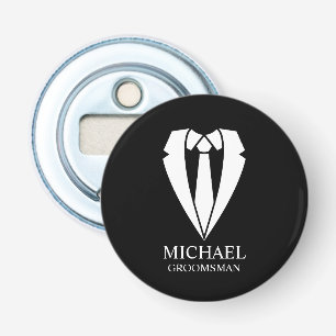 Black Wedding Suit and Tie Personalized Groomsmen Bottle Opener