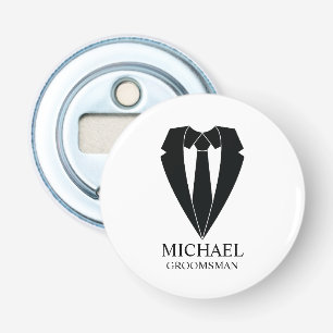 Black Wedding Suit and Tie Personalized Groomsmen Bottle Opener