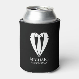 Black Wedding Suit and Tie Personalized Groomsmen Can Cooler