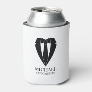 Black Wedding Suit and Tie Personalized Groomsmen Can Cooler