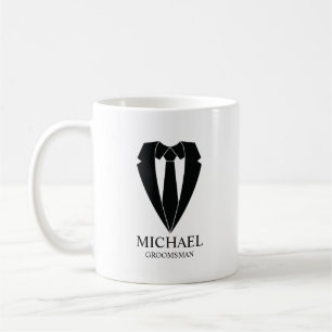 Black Wedding Suit and Tie Personalized Groomsmen Coffee Mug