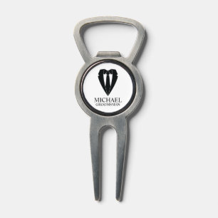 Black Wedding Suit and Tie Personalized Groomsmen Divot Tool