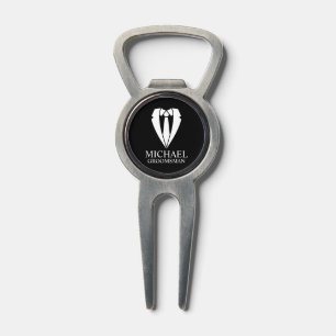 Black Wedding Suit and Tie Personalized Groomsmen Divot Tool