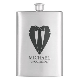 Black Wedding Suit and Tie Personalized Groomsmen Flask