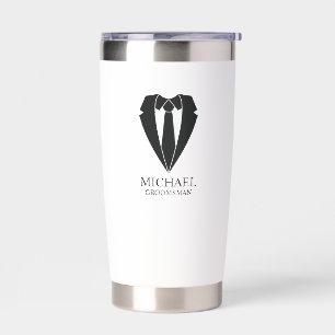 Black Wedding Suit and Tie Personalized Groomsmen Insulated Tumbler