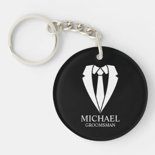 Black Wedding Suit and Tie Personalized Groomsmen Keychain
