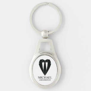 Black Wedding Suit and Tie Personalized Groomsmen Keychain