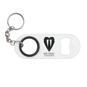 Black Wedding Suit and Tie Personalized Groomsmen Keychain Bottle Opener