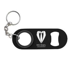 Black Wedding Suit and Tie Personalized Groomsmen Keychain Bottle Opener