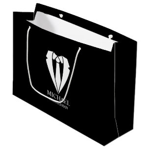 Black Wedding Suit and Tie Personalized Groomsmen Large Gift Bag