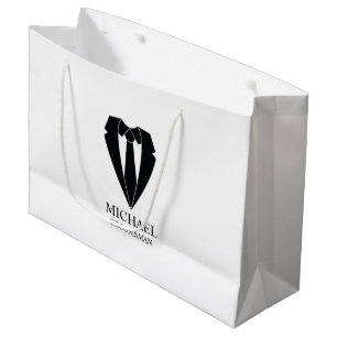 Black Wedding Suit and Tie Personalized Groomsmen Large Gift Bag