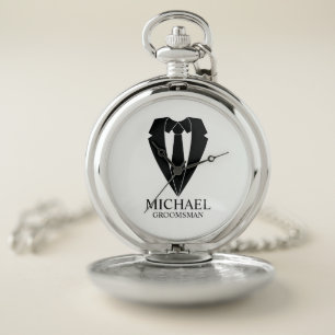 Black Wedding Suit and Tie Personalized Groomsmen Pocket Watch