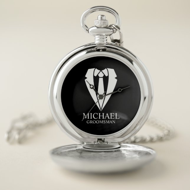 Black Wedding Suit and Tie Personalized Groomsmen Pocket Watch (Inside)