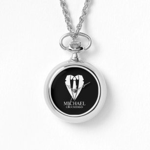 Black Wedding Suit and Tie Personalized Groomsmen Watch