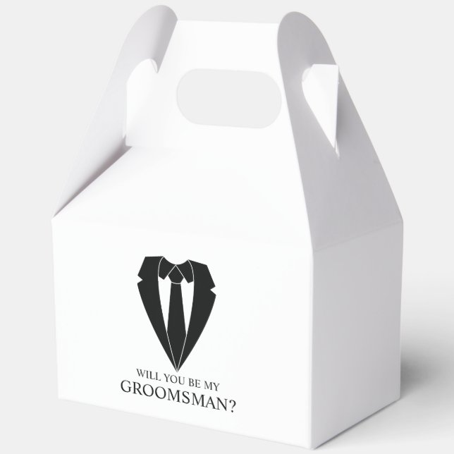 Black Wedding Suit Groomsman Proposal Favor Boxes (Front)