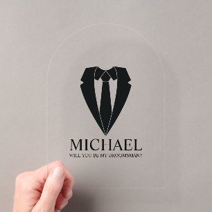 Black Wedding Suit Personalized Groomsman Proposal Acrylic Invitations