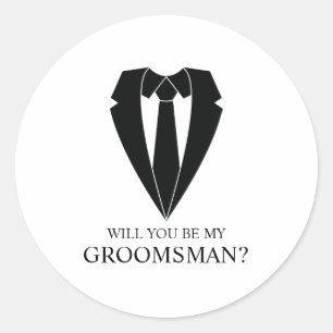 Black Wedding Suit Personalized Groomsman Proposal Classic Round Sticker