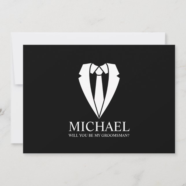 Black Wedding Suit Personalized Groomsman Proposal Invitation (Front)