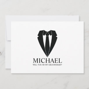 Black Wedding Suit Personalized Groomsman Proposal Invitation