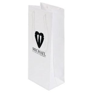 Black Wedding Suit Personalized Groomsman Proposal Wine Gift Bag