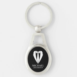 Black Wedding Suit Personalized Groomsmen Keychain